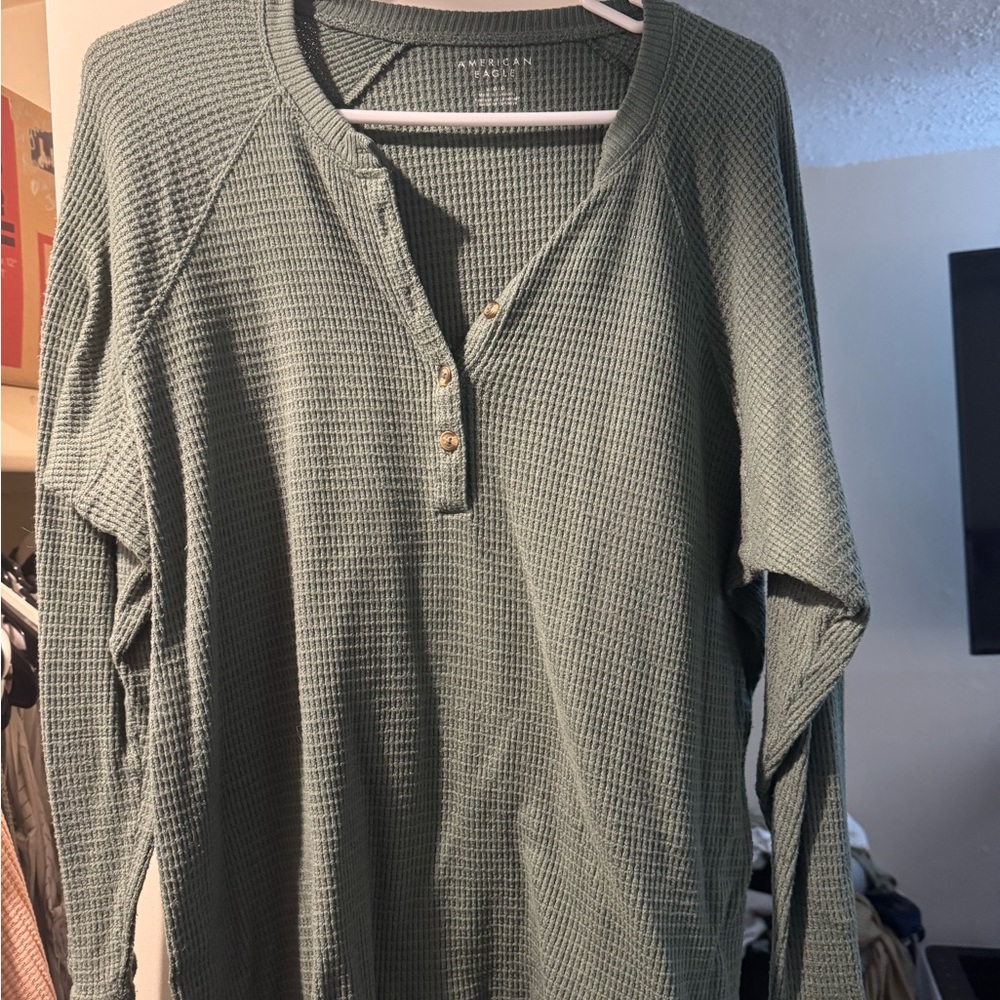 American Eagle Outfitters Olive Waffle Knit Top